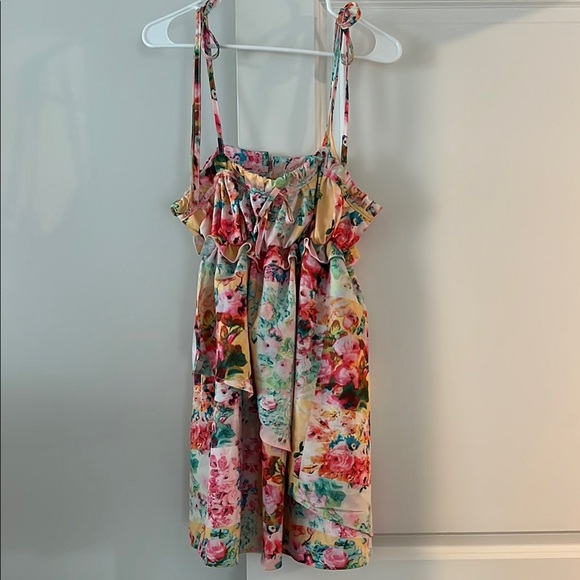 Shein Floral Sleeveless Dress with Tie Straps and asymmetrical hem - Picture 1 of 4